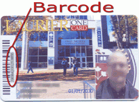 Onecard showing barcode location