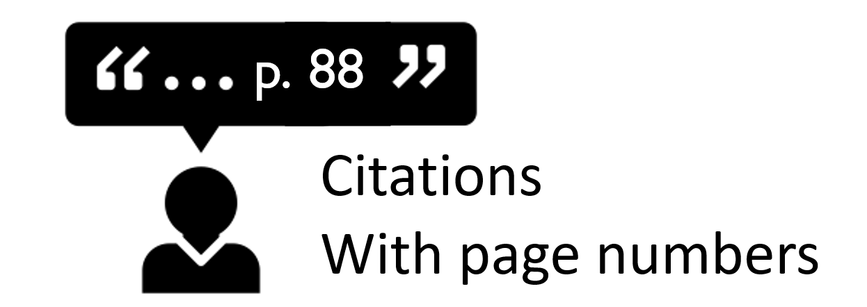 Icon of citation with a page number. Purpose is to guide attention to this section