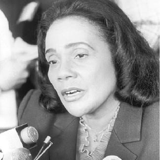 Coretta Scott King, speaking at an antinuclear rally in New York City in June 1982