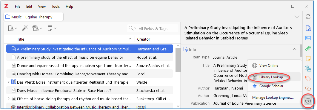 Zotero Library Lookup feature