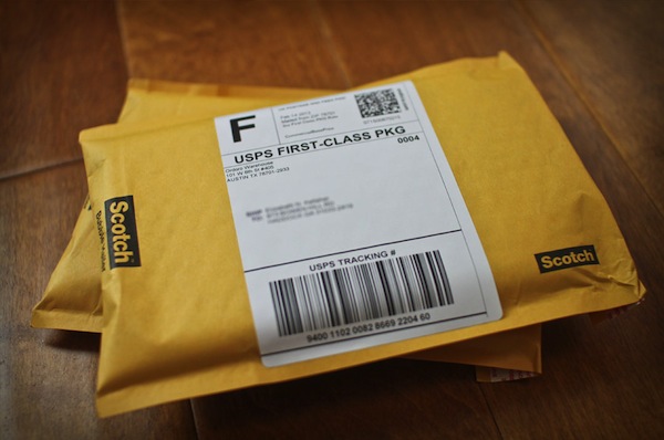 Mail package, presumably containing a book